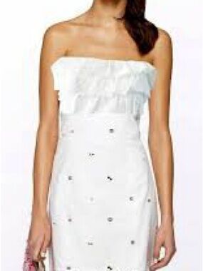 lilly pulitzer white strapless dress Fitted bodice Stylish & Trendy Strapless Colorful